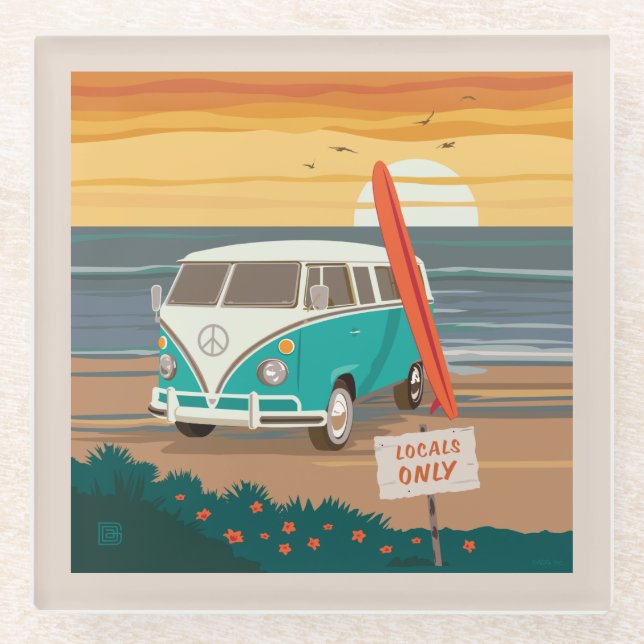 Locals Only | VW Surf Van Glass Coaster (Front)