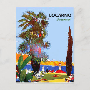 Locarno coast, palm tree, Switzerland, vintage Postcard