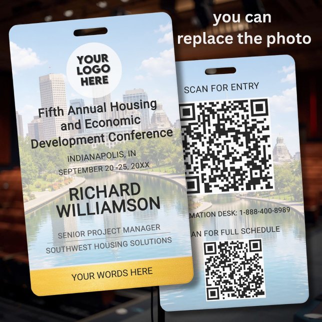 Location Replaceable Photo QR Logo Conference  ID Badge (Creator Uploaded)