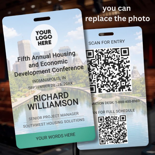 Location Replaceable Photo QR Logo Conference  ID Badge (Creator Uploaded)