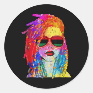 Loc'd Hair Art Black Queen Afro Woman Juneteenth Classic Round Sticker