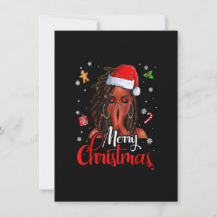 Loc'd Hair Black Woman Merry Christmas Santa Hat X Invitation