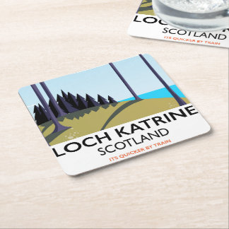 Loch katrine scotland travel poster square paper coaster