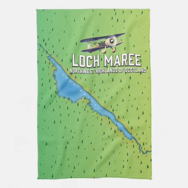 Loch Maree NW Hightlands Scotland map Tea Towel (Vertical)