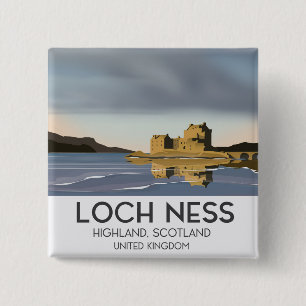 Loch Ness, Highlands, Scotland travel poster 15 Cm Square Badge