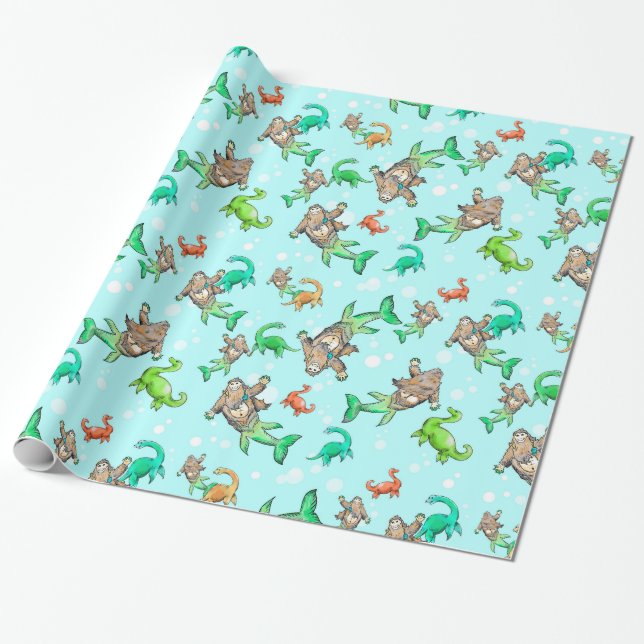 Loch Ness mermaid sasquatch monster wrapping paper (Unrolled)