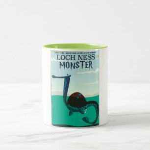 Loch Ness Monster funny travel poster Two-Tone Coffee Mug