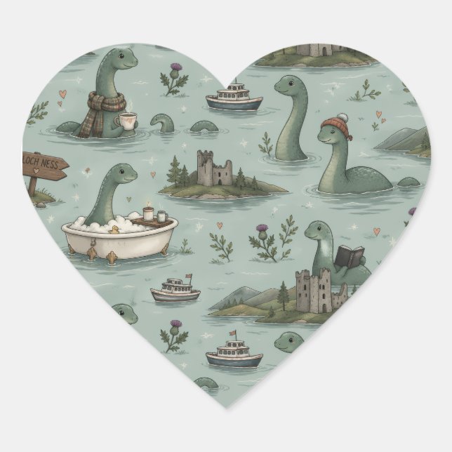 Loch Ness Monster  Heart Sticker (Front)
