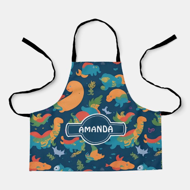 Loch Ness Monster Rainbow Colourful Pattern Apron (Front)