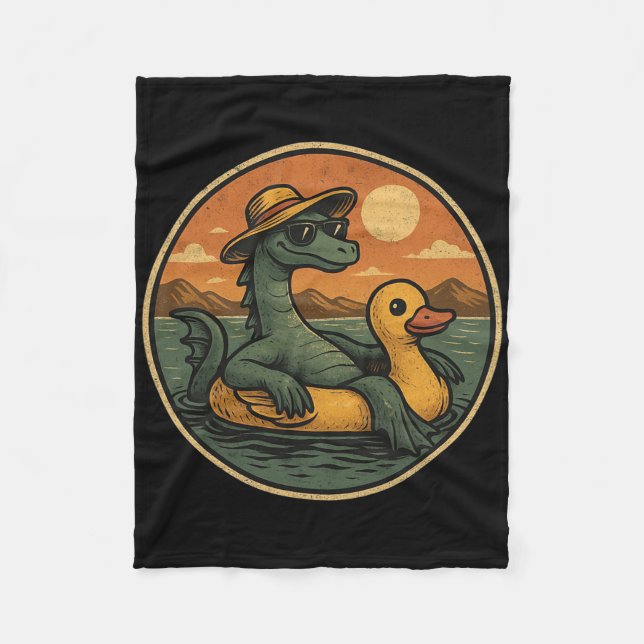 Loch Ness Monster Summer Vacation Float Retro Grap Fleece Blanket (Front)