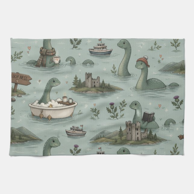 Loch Ness Monster  Tea Towel (Horizontal)