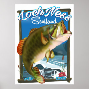 Loch Ness Scotland Fishing travel poster