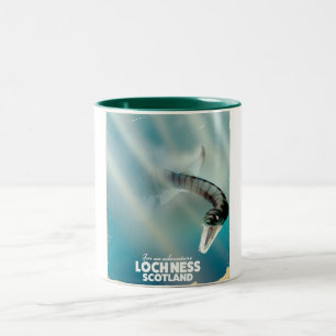 Loch Ness Scotland monster vintage travel poster Two-Tone Coffee Mug