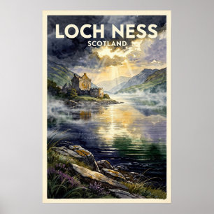 Loch Ness Scotland Vintage Travel Poster