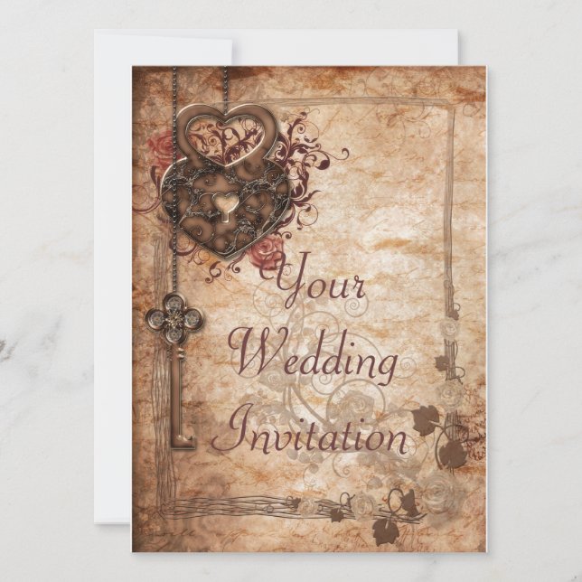 Lock and Key Wedding Invitation (Front)