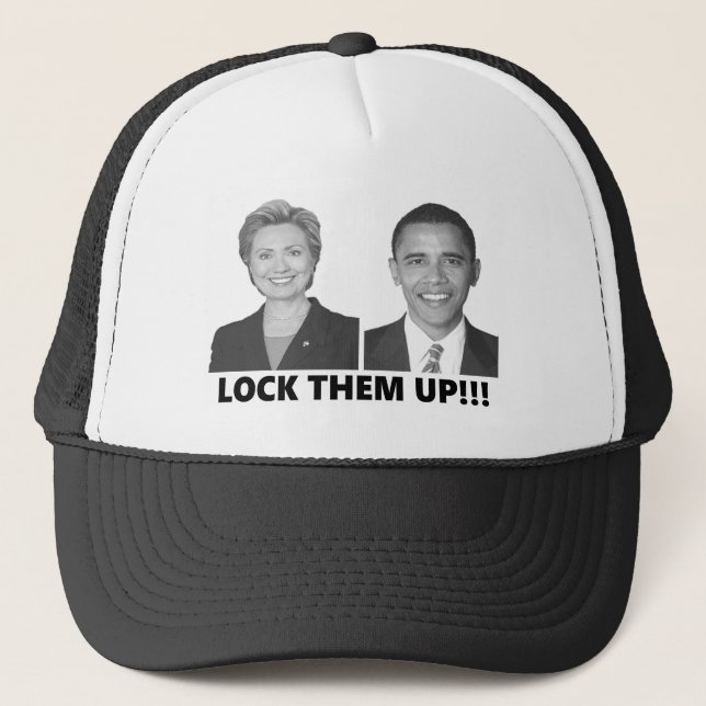 Lock Them Up anti-Hillary anti-Obama gear Trucker Hat (Front)