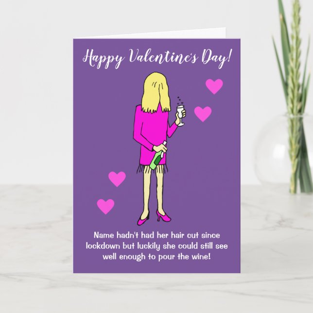 Lockdown Woman Drinking Wine Valentine's Day Card (Front)