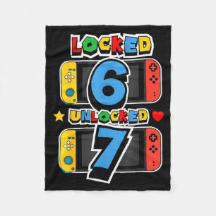 Locked 6 unlocked 7 7th birthday video game 7 year fleece blanket