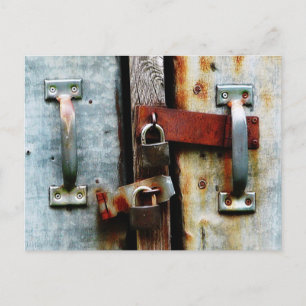 Locked up Tight! Two Rusty Bars and Key Locks Postcard