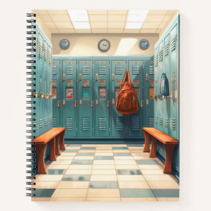 Locker room benches retro chequerboard floor notebook