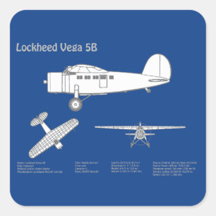 Lockheed Vega 5B - Aeroplane Plans ABD Square Sticker