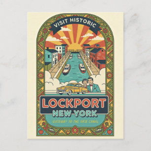 Lockport NY Retro Travel Poster Postcard