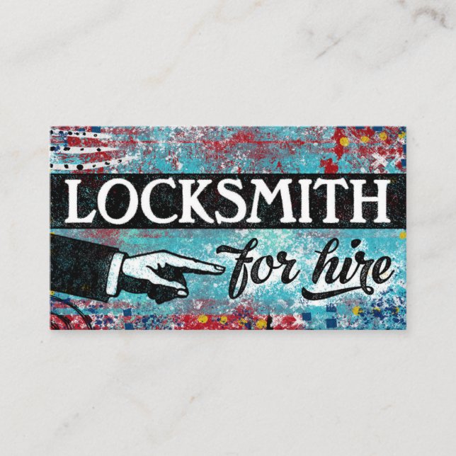 Locksmith For Hire Business Cards - Blue Red (Front)