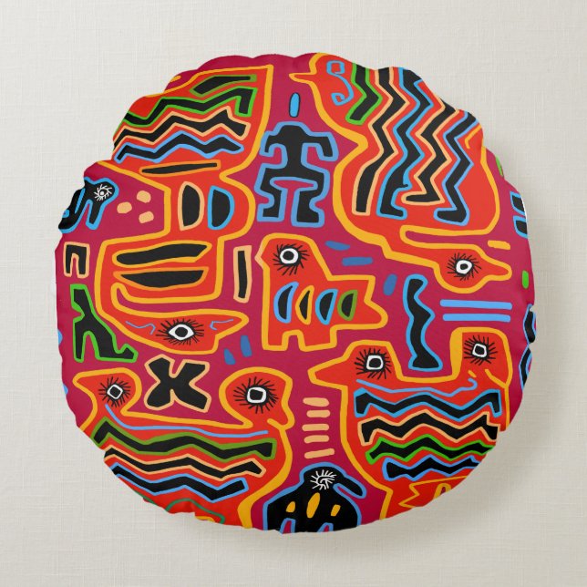 Loco Pajaros con Dos Cabezas Round Cushion (Front)