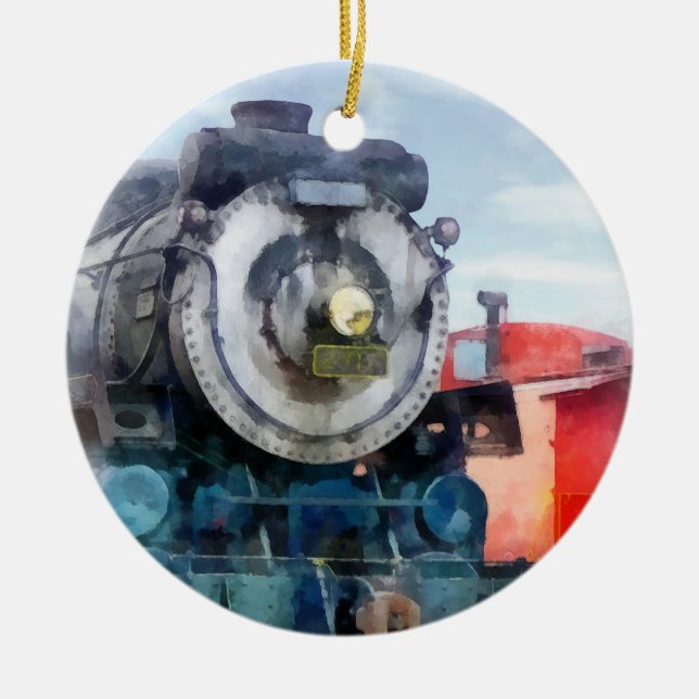 Locomotive and Caboose Ceramic Tree Decoration (Front)