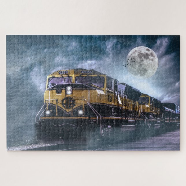 Locomotive and Full Moon Jigsaw Puzzle (Horizontal)