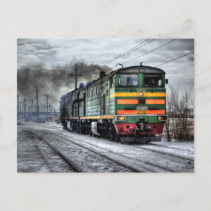 Locomotive and snow postcard