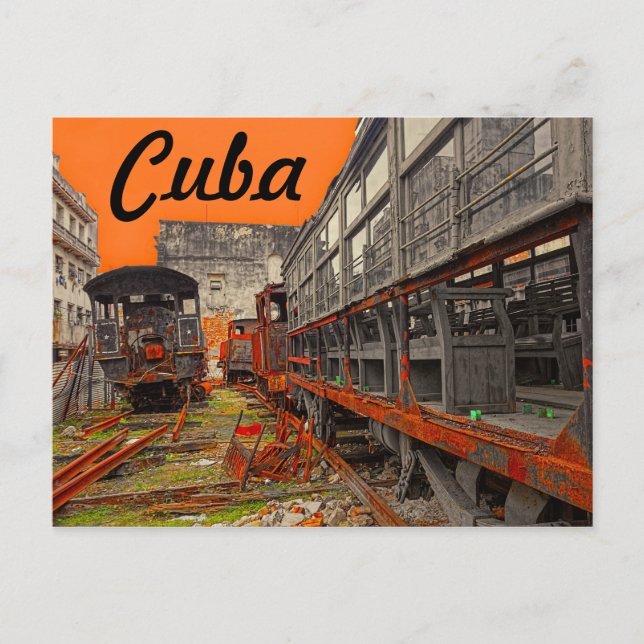 Locomotive and train wagons postcard (Front)