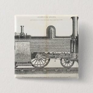 Locomotive Engine, engraved by J.W. Lowry 15 Cm Square Badge
