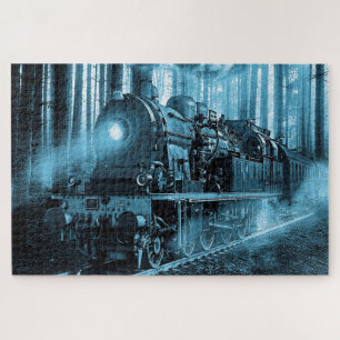 Locomotive in Shades of Blue - Large Puzzle