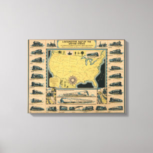 Locomotive Map of the United States Canvas Print