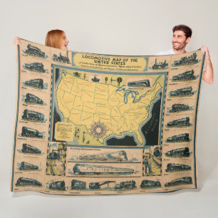 Locomotive Map of the United States Fleece Blanket