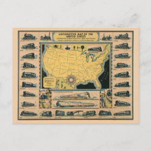 Locomotive Map of the United States Postcard