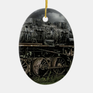locomotive steam engine train rail railway ceramic tree decoration