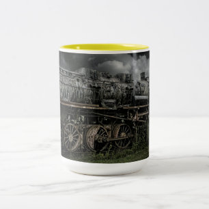 locomotive steam engine train rail railway Two-Tone coffee mug