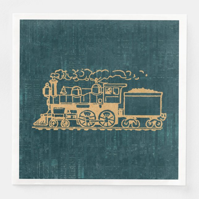 Locomotive Train Antique Vintage Art Retro Style Napkin (Front)