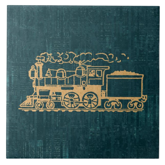 Locomotive Train Antique Vintage Art Retro Style Tile (Front)