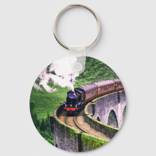Locomotive Train on Bridge Key Ring