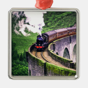 Locomotive Train on Bridge Metal Tree Decoration
