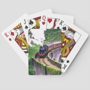 Locomotive Train on Bridge Playing Cards