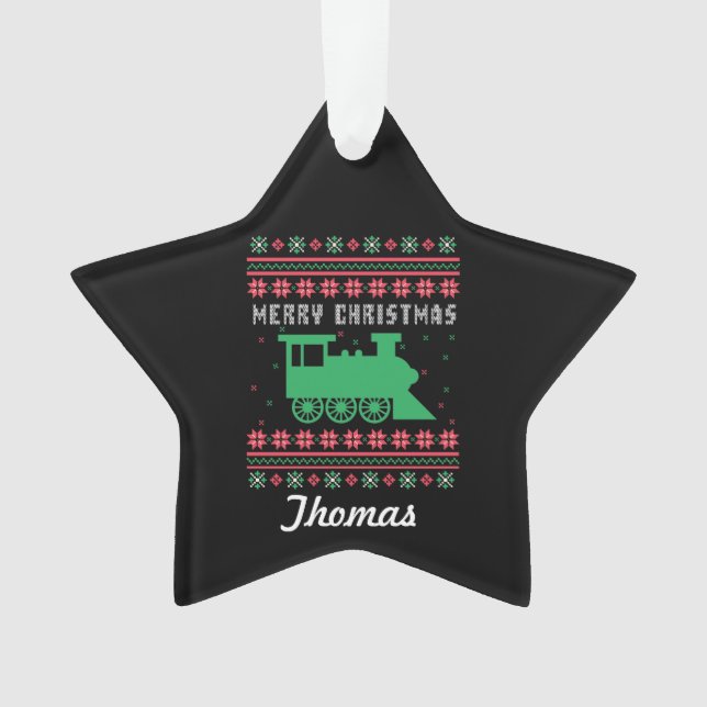 Locomotive Train Ugly Christmas Sweater Ornament (Front)