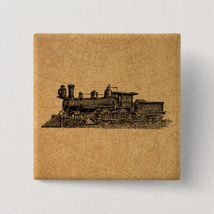 Locomotive Train Vintage Steam Engine & Map Style 15 Cm Square Badge