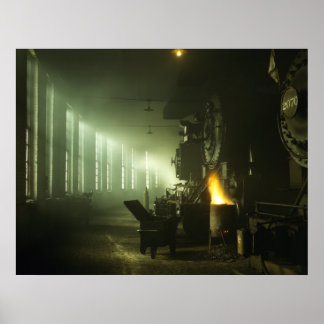 Locomotives in the Roundhouse Poster