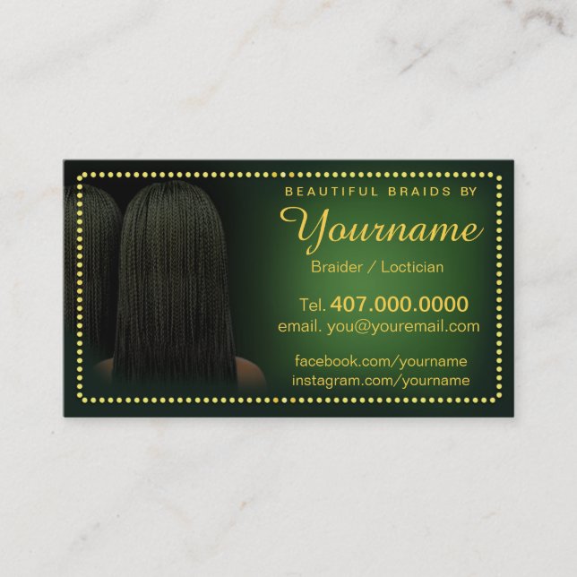 Loctician Hair Braider Salon Braids Business Card (Front)
