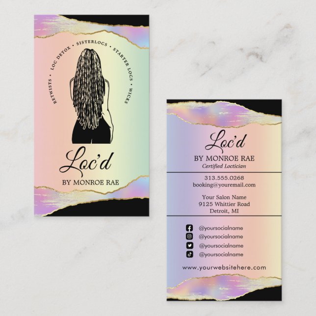 Loctitian & Loc Stylist Beauty Salon Rainbow Holo  Business Card (Front/Back)