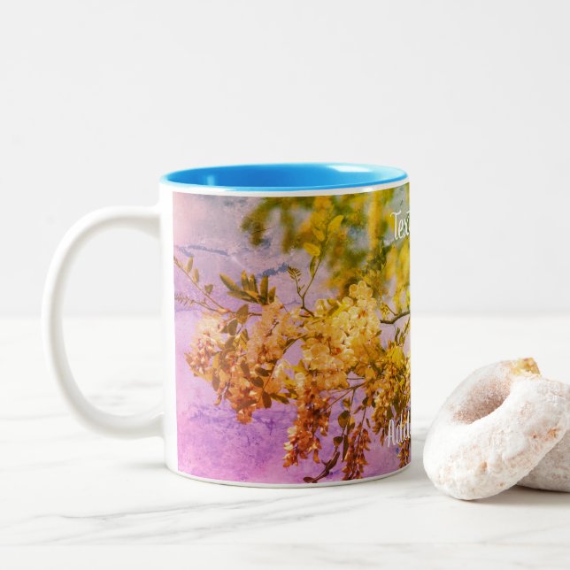 Locust Blossoms Floral Art Personalised    Two-Tone Coffee Mug (With Donut)